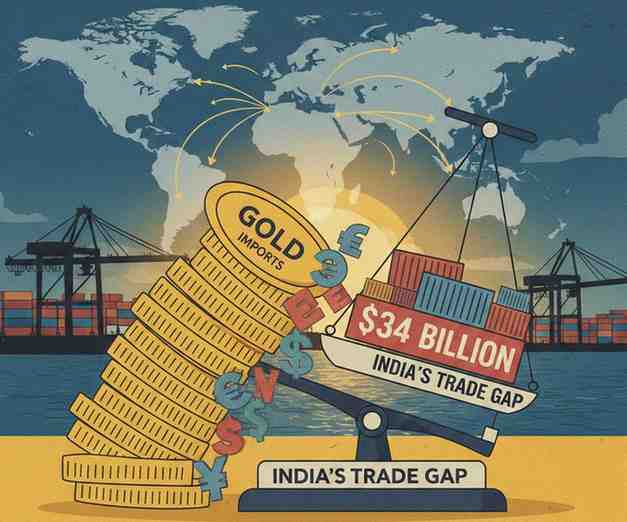 The Glittering Deficit Gold Imports and Global Shifts Push India’s Trade Gap to $34 Billion