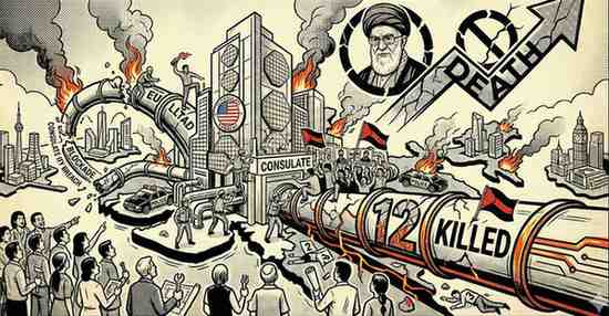 Chaos in Karachi 12 Killed as Mob Attacks US Consulate Following Khamenei’s Death-Wisekhabar Chaos in Karachi 12 Killed as Mob Attacks US Consulate Following Khamenei’s Death